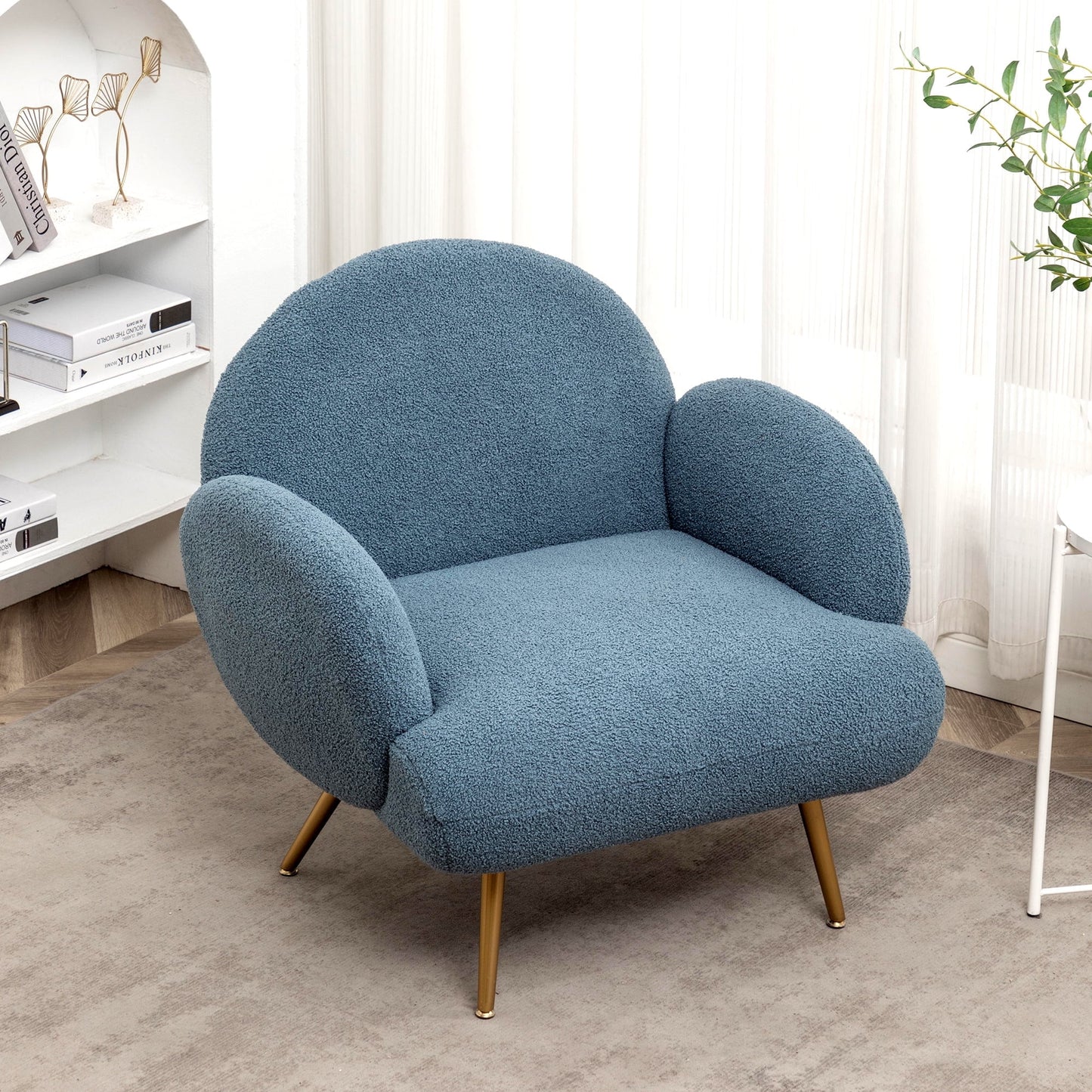 XINMICS Blue Accent Chair, Modern Upholstered Reading Chair for Living Room