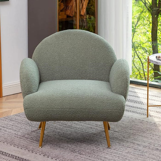 XINMICS Reading Accent Chair, Modern Upholstered Armchair with Metal Frame, Green