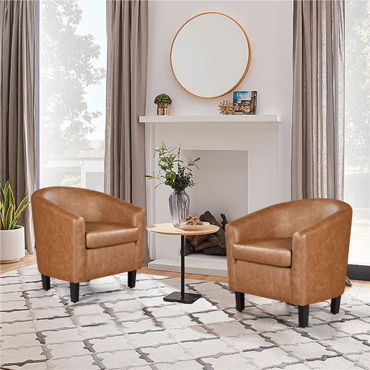Yaheetech 2pcs Faux Leather Accent Chair for Living Room, Brown