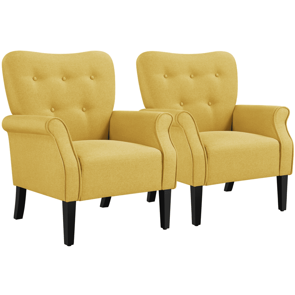 Yaheetech Modern Upholstered Accent Chair with Wooden Leg, Set of 2, All Ages, Yellow