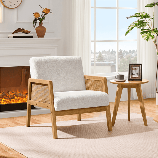 Yaheetech Fabric Upholstered Accent Chair for Living Rooms,Ivory