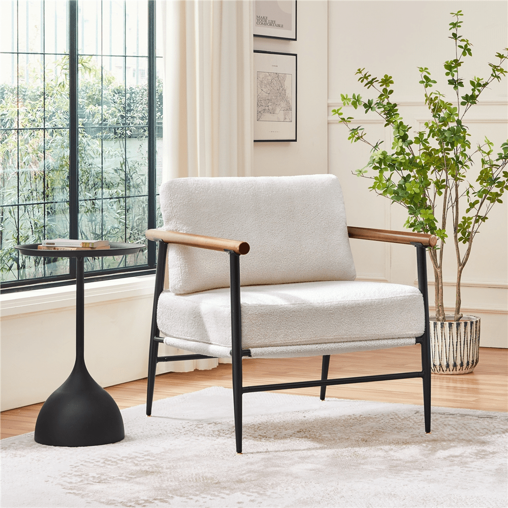 Yaheetech Mid-century Modern Upholstered Accent Chair, Ivory