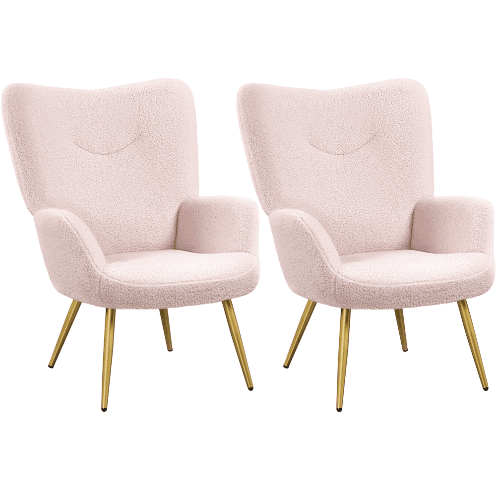 Yaheetech Modern Boucle Fabric Accent Chair with Tapered Legs,Set of 2,Pink
