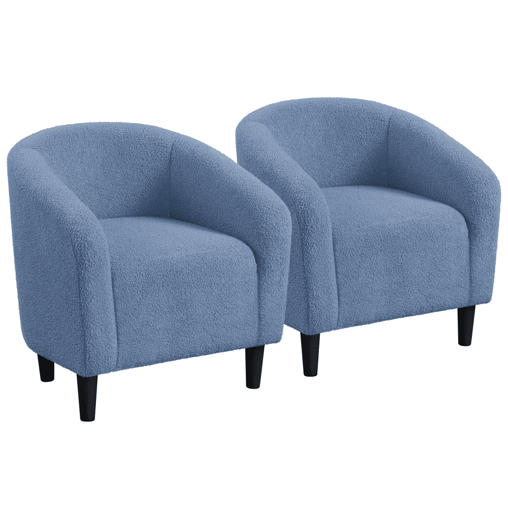 Yaheetech Set of 2 Upholstered Boucle Club Chair Accent Barrel Chair,Blue