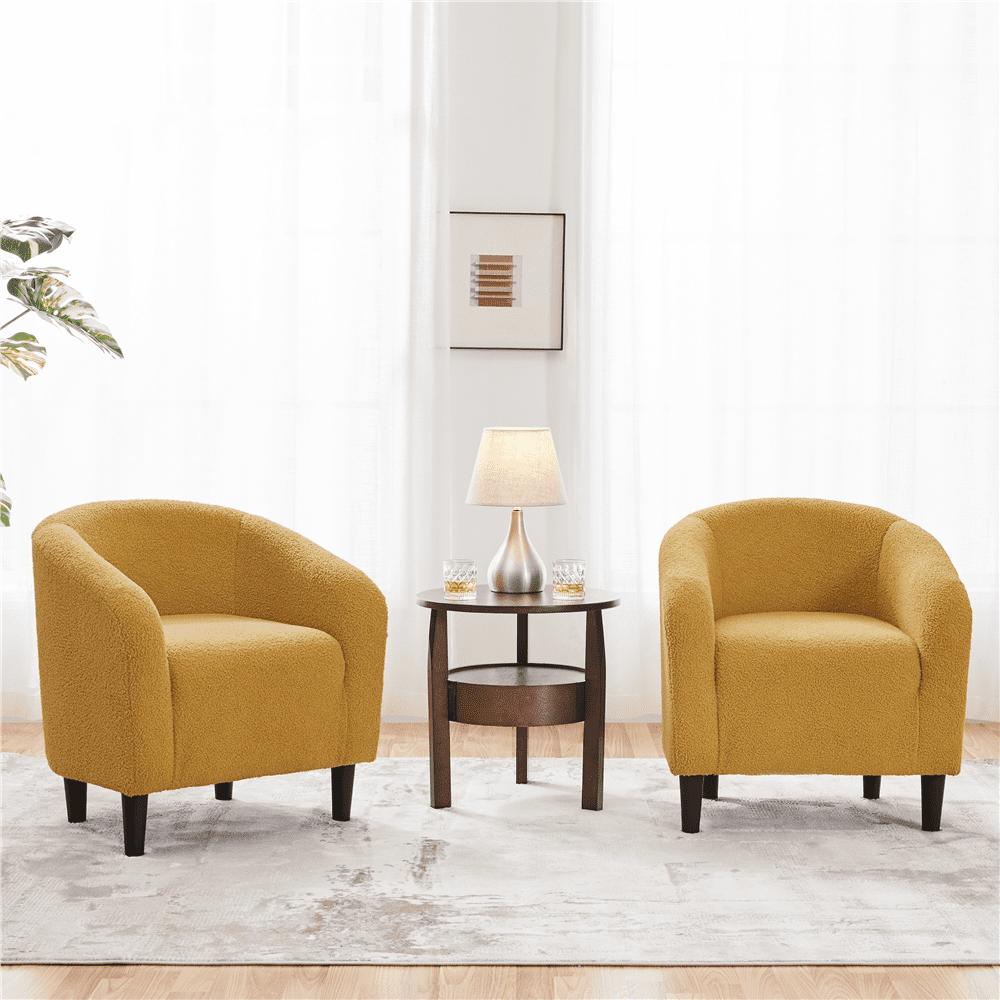 Yaheetech Set of 2 Upholstered Boucle Club Chair Accent Barrel Chair,Mustard Yellow