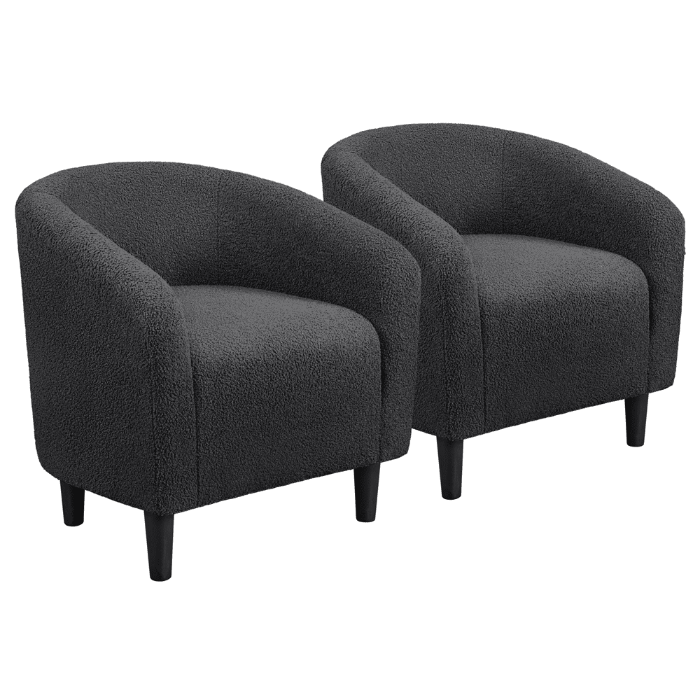 Yaheetech Upholstered Boucle Barrel Accent Chair, Set of 2,Dark Gray