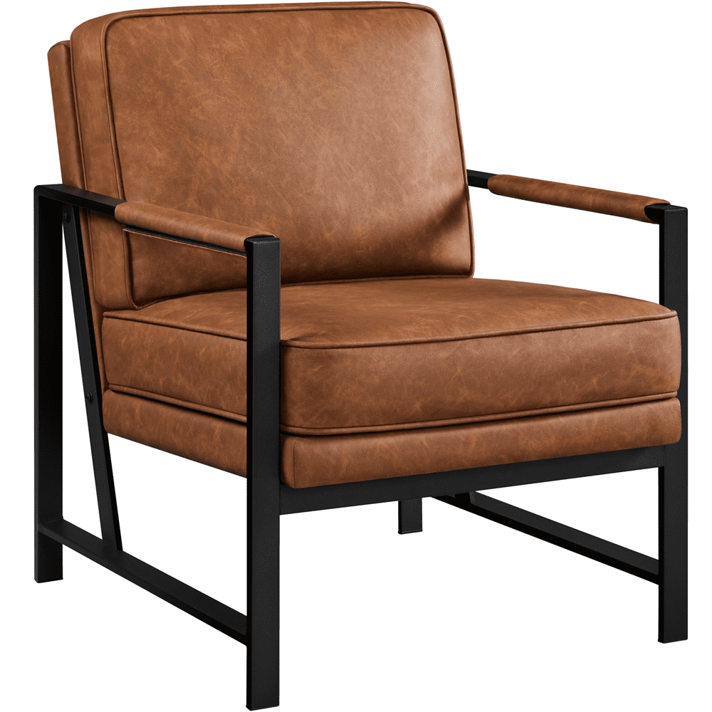 Yaheetech Upholstered Faux Leather Accent Chair, Light Brown