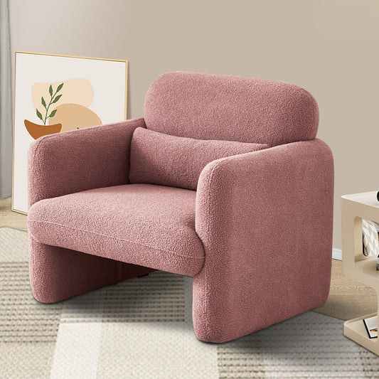 Youdao Modern Accent Chair, Faux Fur Club Chair, Furry Sherpa Elegant and Cozy, Soft Padded Armchair, Suitable for Living Room Bedroom Reception Room Office, Pink