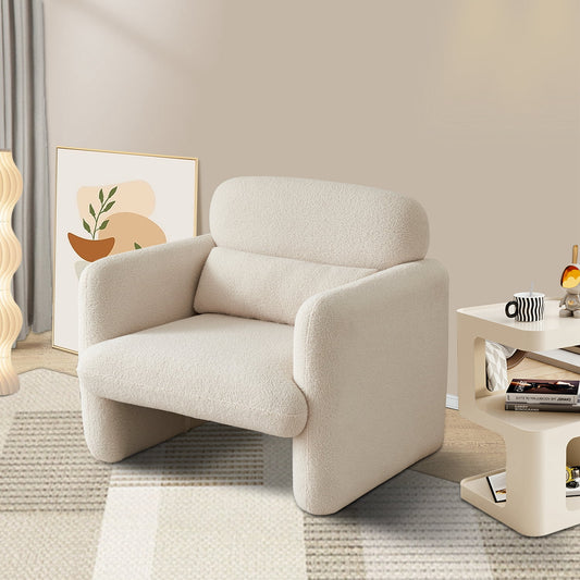 Youdao Modern Occasional Chair, Small Sherpa Accent Chair, Teddy Fabric Soft Padded Armchair, Upholstered Cozy Arm Chair with Armrest, Comfy Single Sofa for Living Room Bedroom