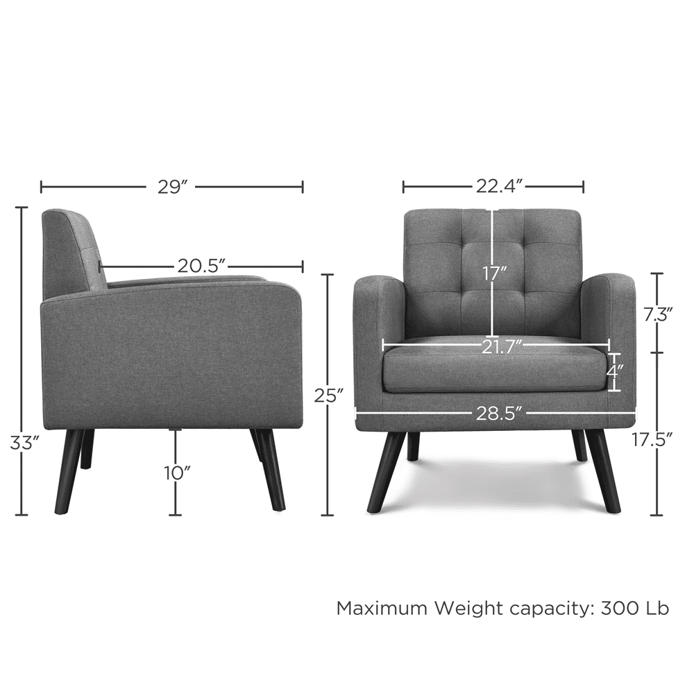 Alden Design Modern Tufted Accent Arm Chair with Rubber Wood Leg for Living Room, Dark Gray