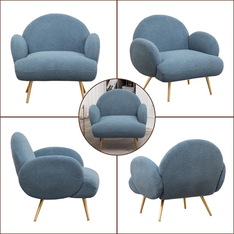 XINMICS Blue Accent Chair, Modern Upholstered Reading Chair for Living Room