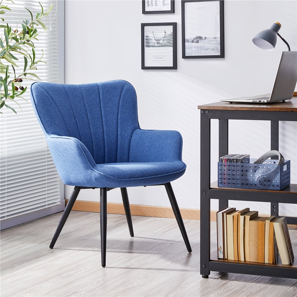 Alden Design Upholstered Fabric Modern Accent Chair, Blue