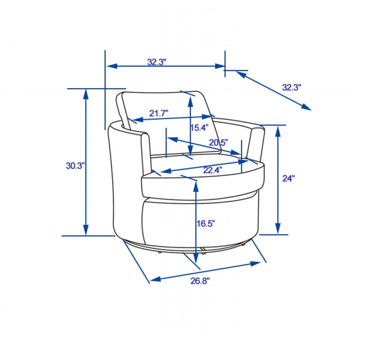 Aukfa 32in Swivel Accent Chair Barrel Chair with Pillow for Living Room Bedroom, Corduroy, Blue