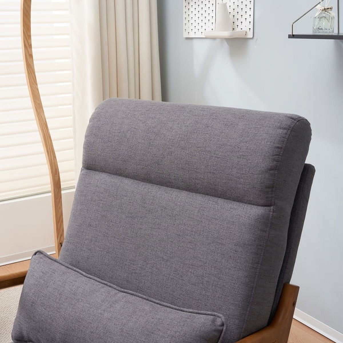 Accent Chair with Cushion, Mid-Century Modern Reading Armchair with Wood Armrest, Upholstered Linen Lounge Chair Solid Wood Side Chair for Living Room Bedroom Apartment, Grey
