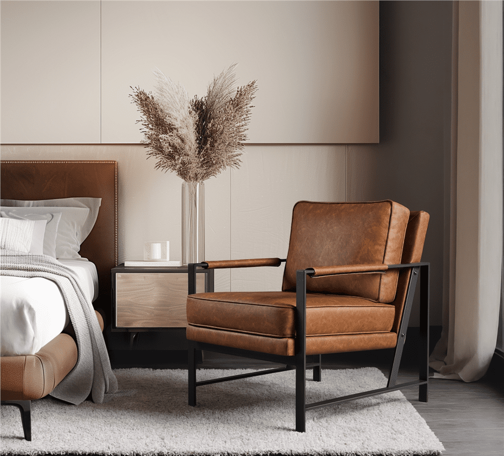 Yaheetech Upholstered Faux Leather Accent Chair, Light Brown