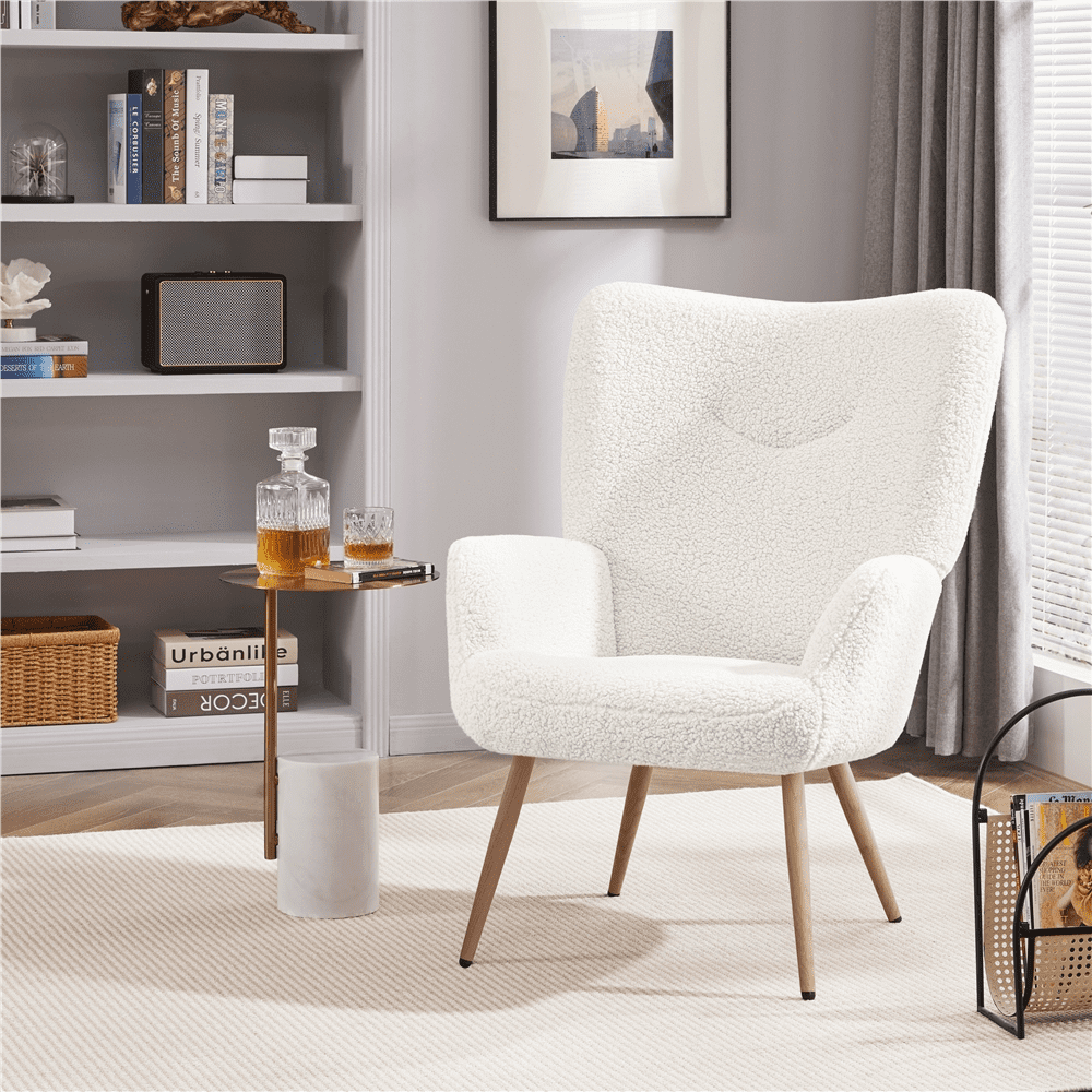 Yaheetech Modern Boucle Fabric Accent Chair,White