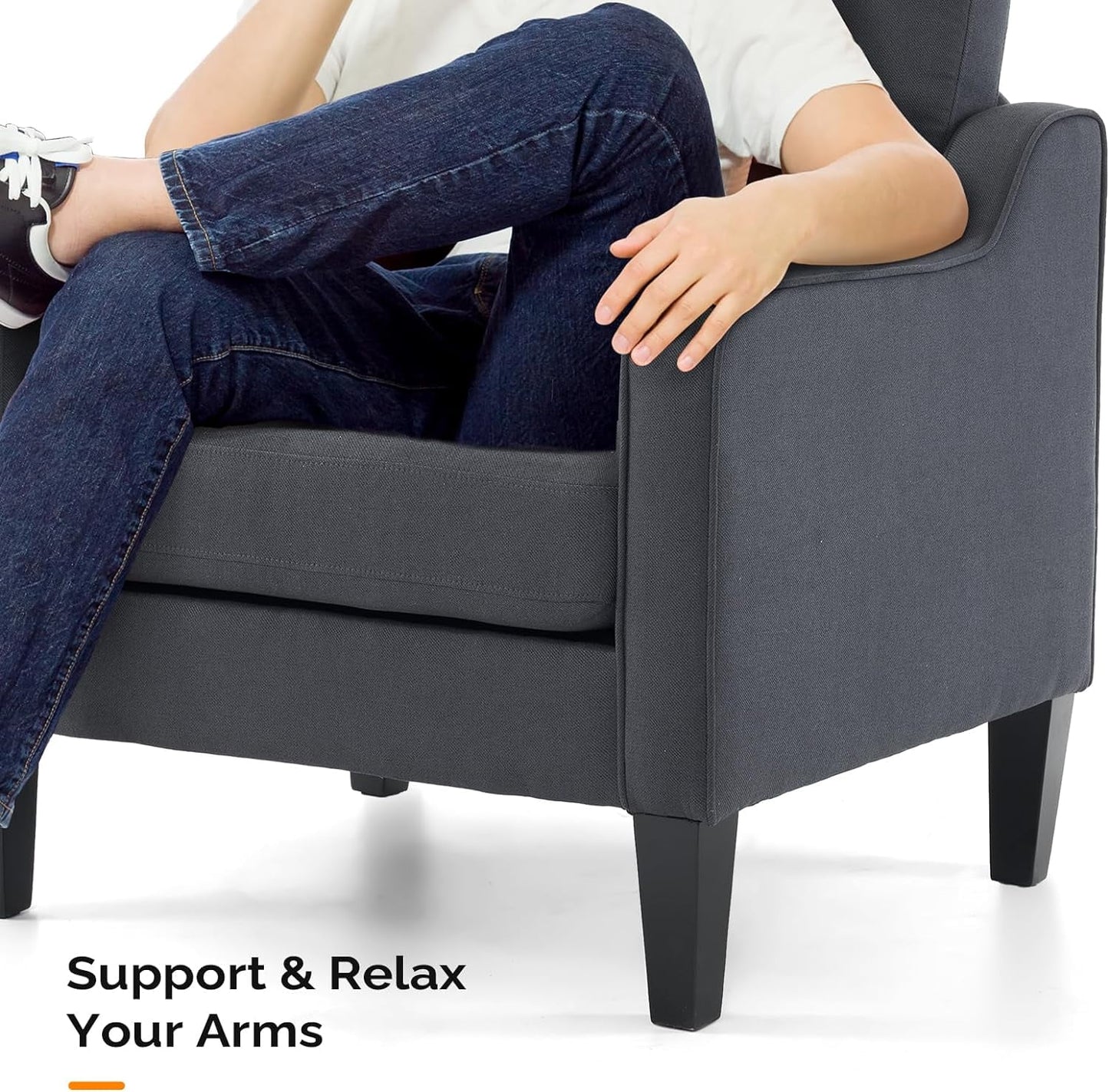 VINGLI Set of 2 Modern Comfy Grey Accent Arm Chairs for Bedroom/Living Room, Small Spaces