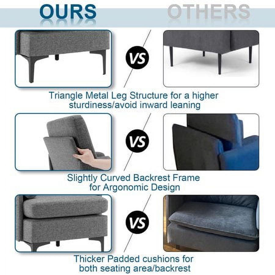 VINGLI Set of 2 Modern Wide Arm Lounge Chairs, Grey Mid Century with Side Pocket