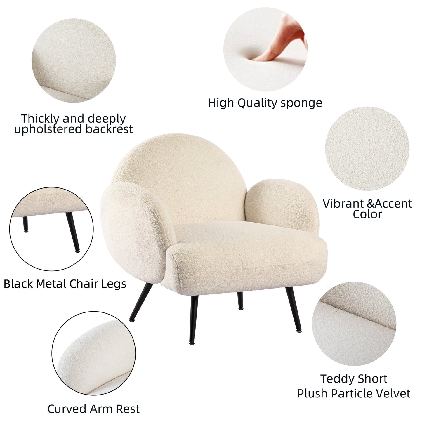 XINMICS White Accent Chair Upholstered Reading Chair for Living Room Bedroom