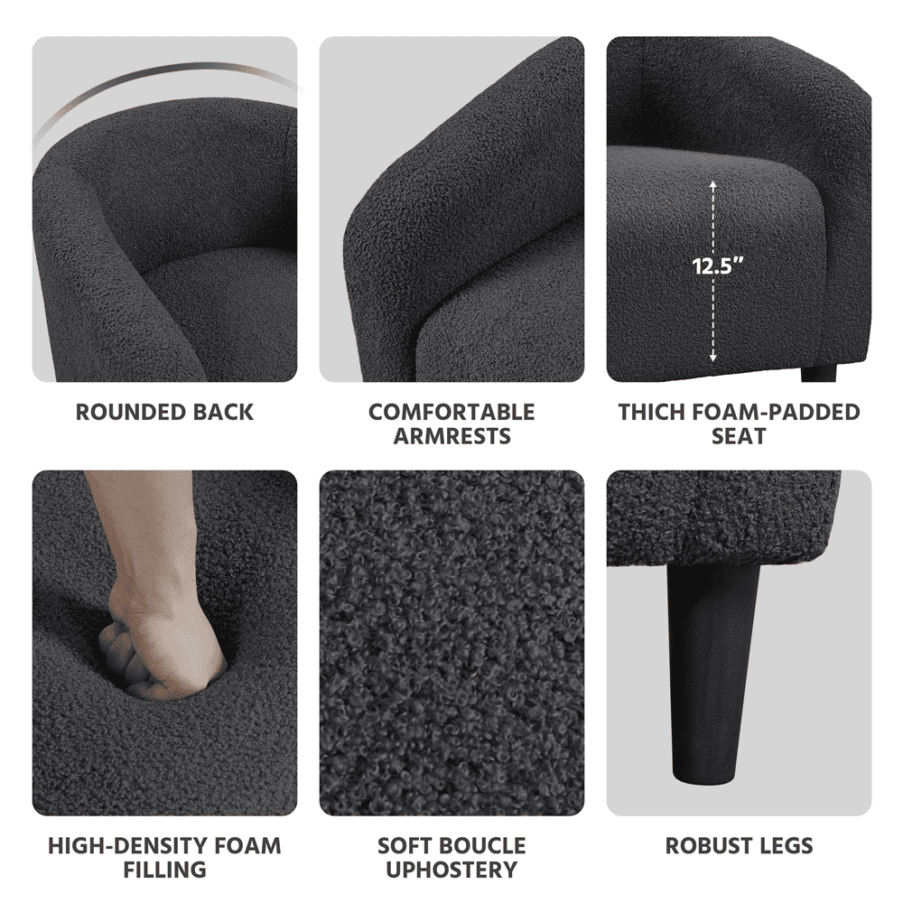 Yaheetech Upholstered Boucle Barrel Accent Chair, Set of 2,Dark Gray