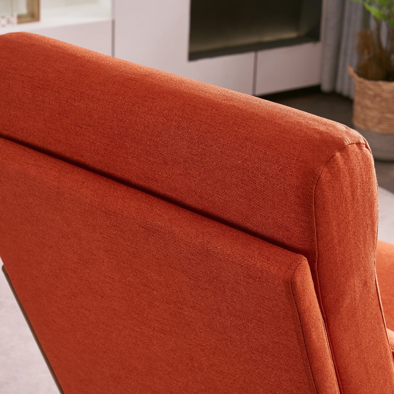 Accent Chair with Cushion, Mid-Century Modern High Back Reading Armchair with Wood Armrest, Upholstered Linen Lounge Chair Solid Wood Side Chair for Living Room Bedroom Apartment, Orange