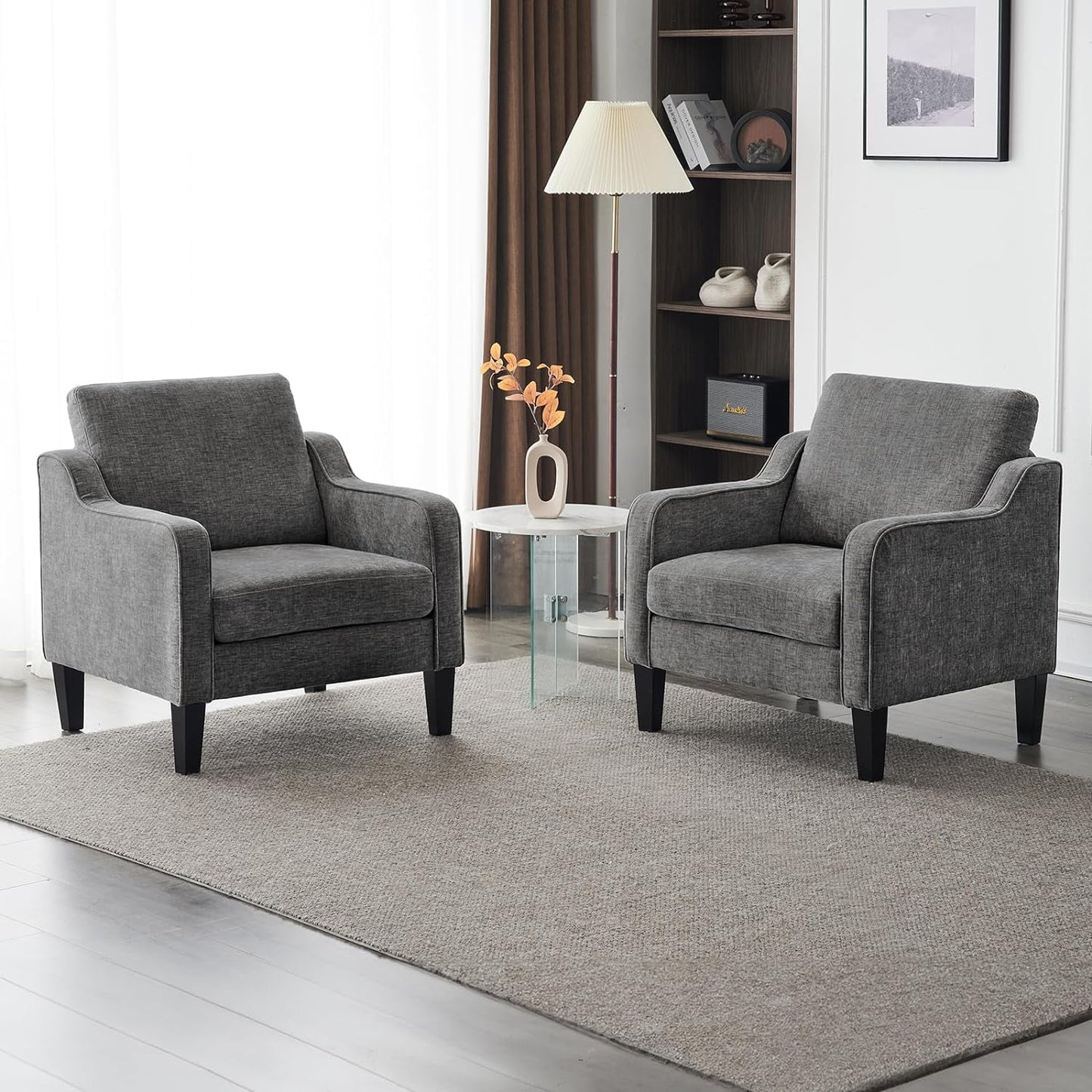 VINGLI High Back, Large Arm, Wide Chair, Grey Chenille Upholstered Armchair for Home Office, Apartment
