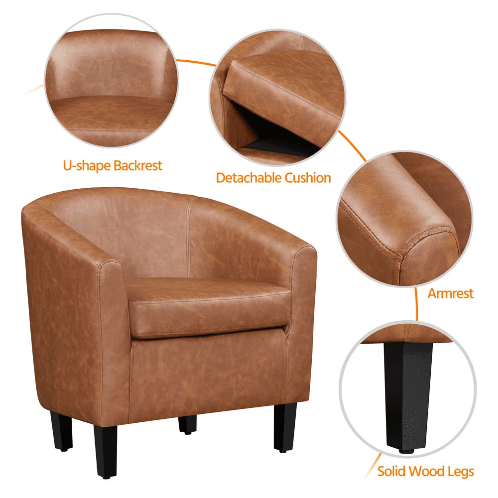 Yaheetech Faux Leather Accent Chair for Living Room, Brown