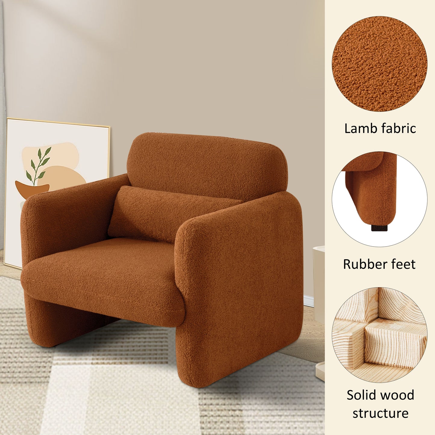 YoudaoModern Upholstered Accent Chair Armchair with Pillow, Fabric Reading Living Room Side Chair, Single Sofa with Lounge Seat for Living Room Bedroom Office, Brown