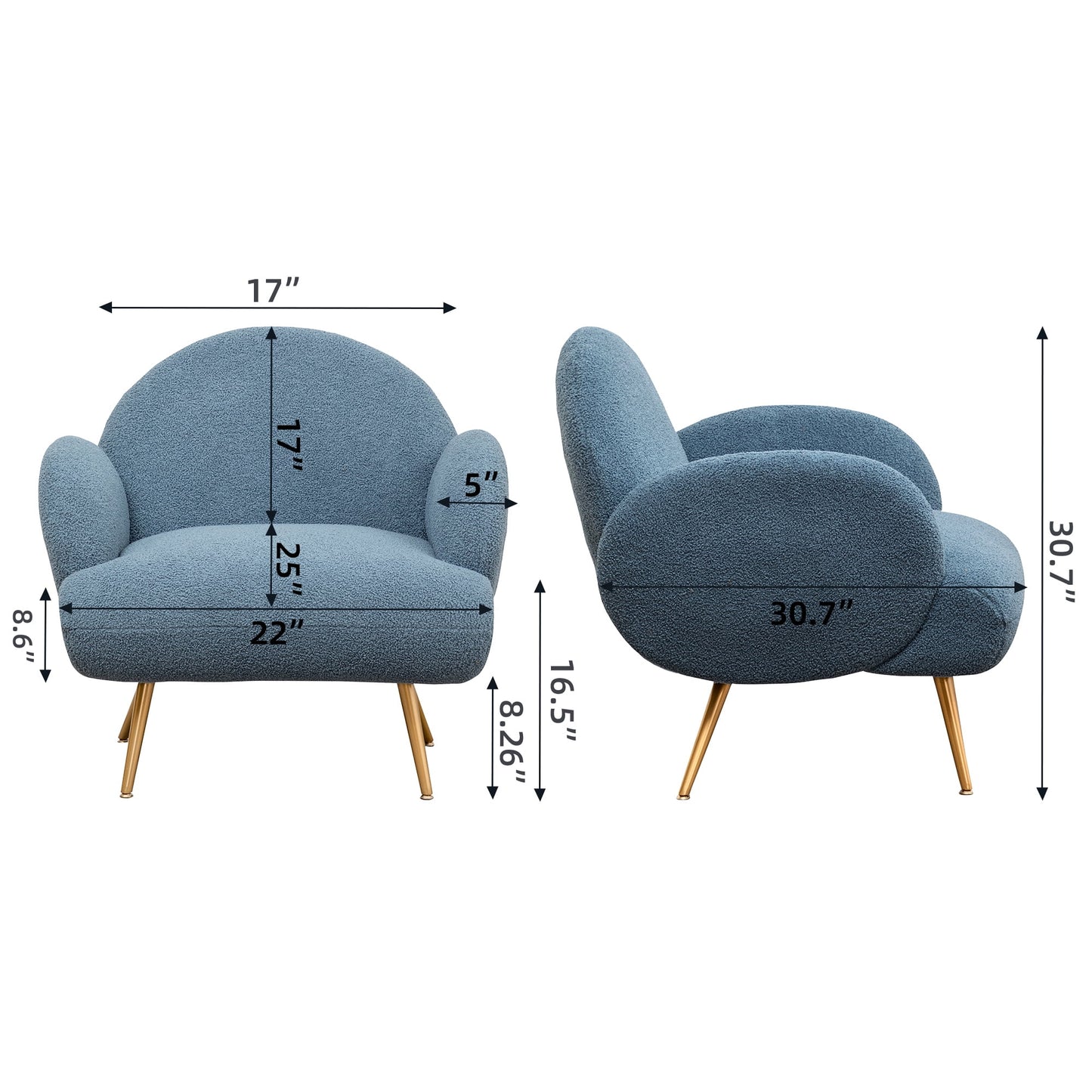 XINMICS Blue Accent Chair, Modern Upholstered Reading Chair for Living Room