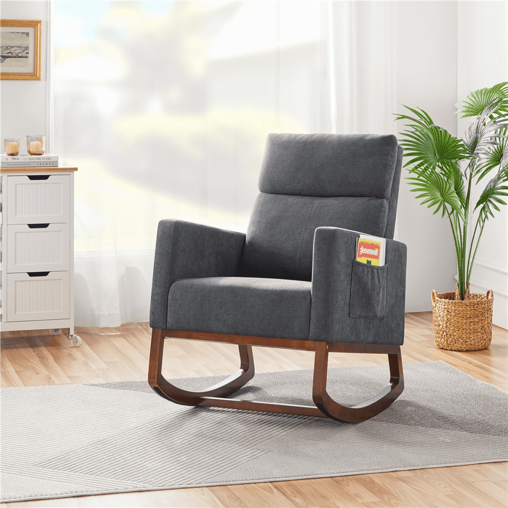 Alden Design Upholstered Rocking Accent Chair, Gray