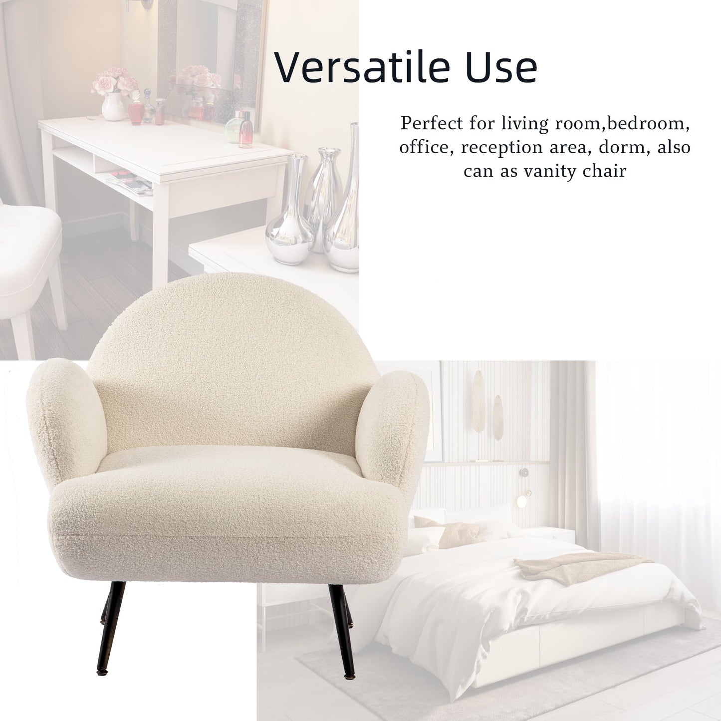 XINMICS White Accent Chair Upholstered Reading Chair for Living Room Bedroom