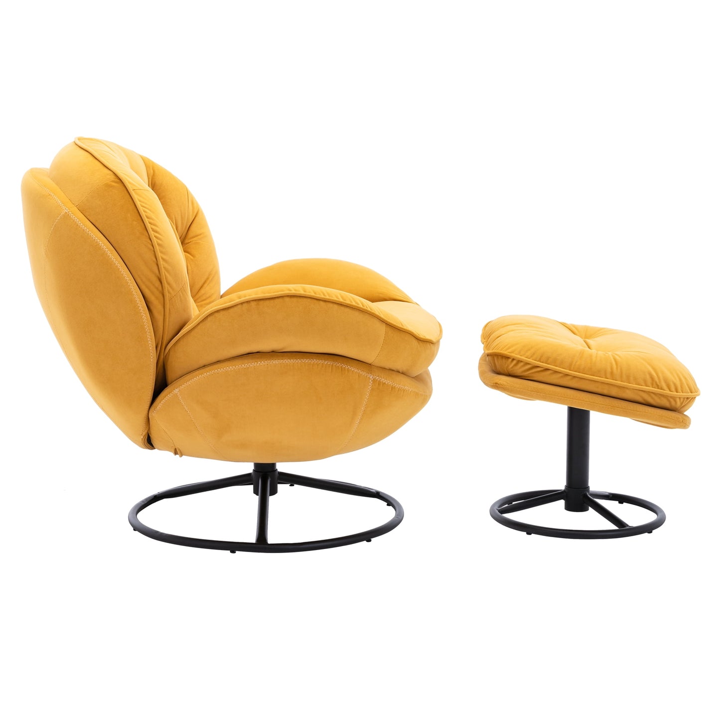 Yellow Velvet Swivel Accent Chair with Ottoman, Modern Lounge Chair, Metal Base, 360 Swivel