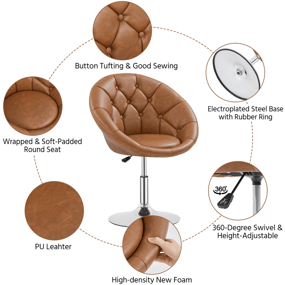 Alden Design Modern Tufted Adjustable Barrel Swivel Accent Chair, Retro Brown Faux Leather