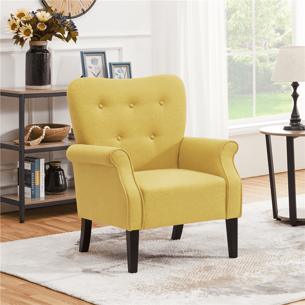 Yaheetech Modern Upholstered Accent Chair with Wooden Leg, Set of 2, All Ages, Yellow