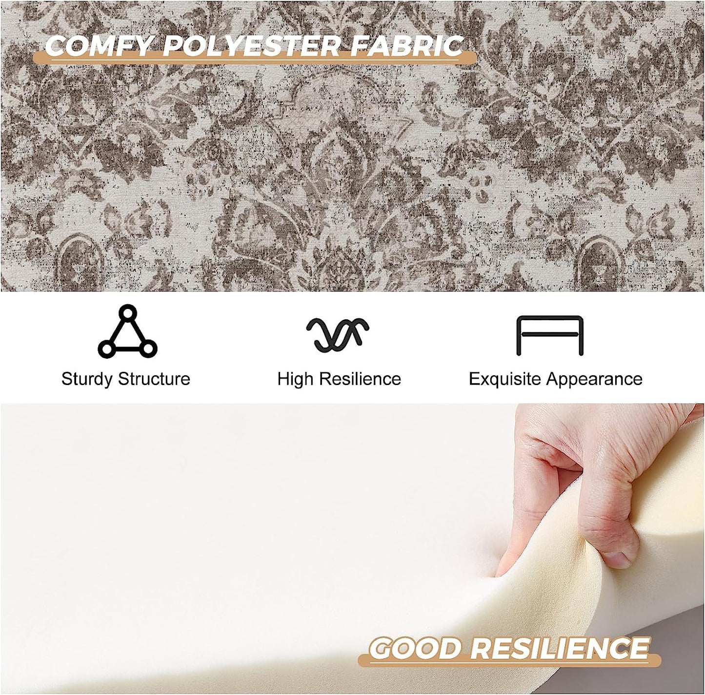 Wingback Accent Chair with Floral Pattern, Traditional Fabric Armchair Nailhead Trim Wooden Legs for Living Room Bedroom Beige