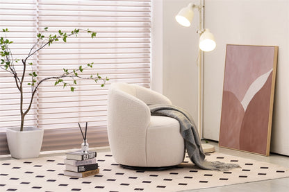 360?¡Þ Swivel Teddy Barrel Chair, Tufted-Back Armchair for Living Room, Bedroom - Ivory