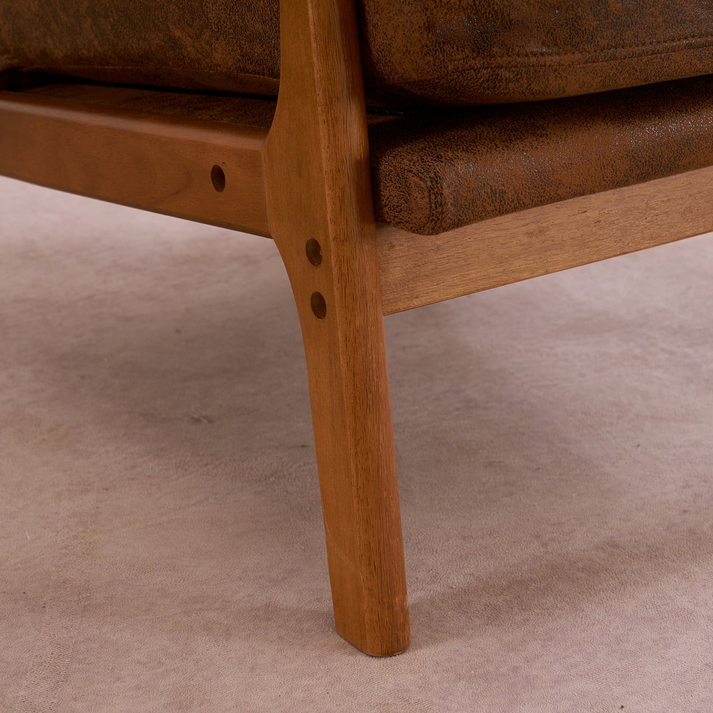 Accent Chair with Cushion, Mid-Century Modern High Back Reading Armchair with Wood Armrest, Upholstered Bronzing Cloth Lounge Chair Solid Wood Side Chair for Living Room Bedroom Apartment, Brown