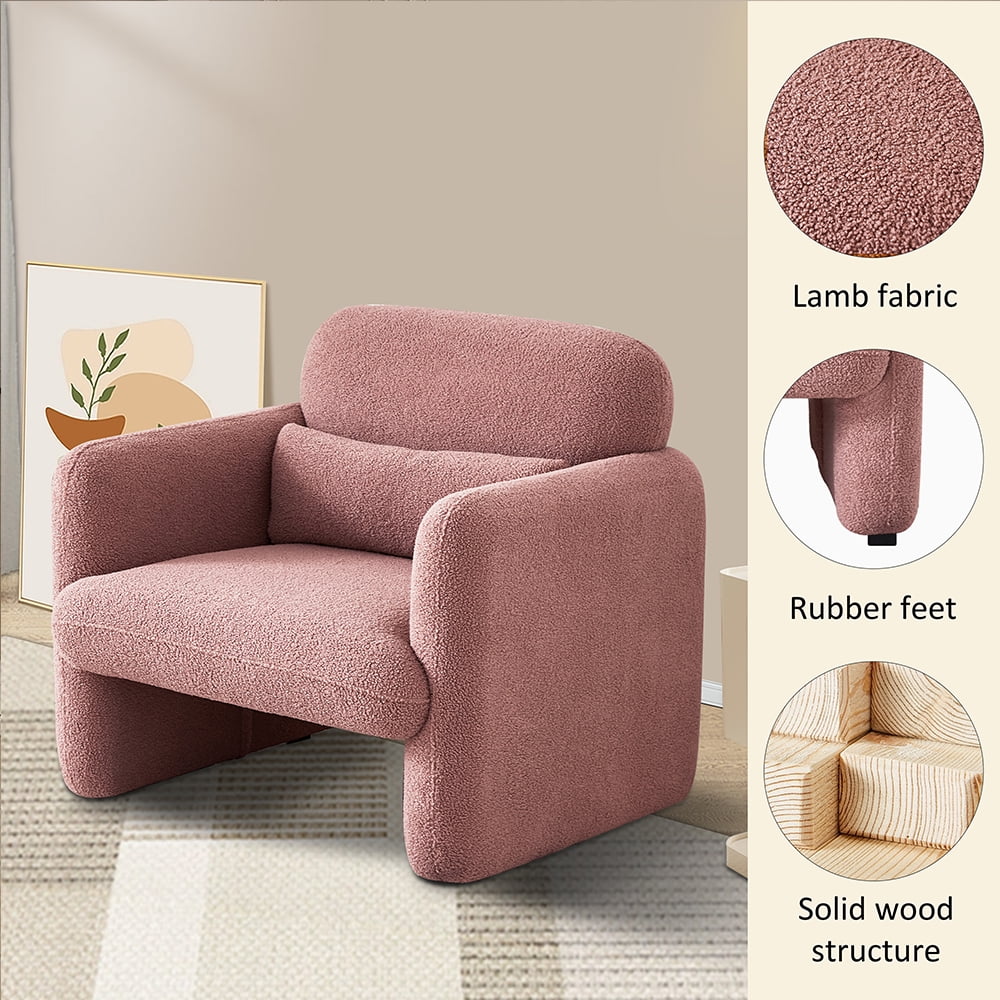 Youdao Modern Accent Chair, Faux Fur Club Chair, Furry Sherpa Elegant and Cozy, Soft Padded Armchair, Suitable for Living Room Bedroom Reception Room Office, Pink