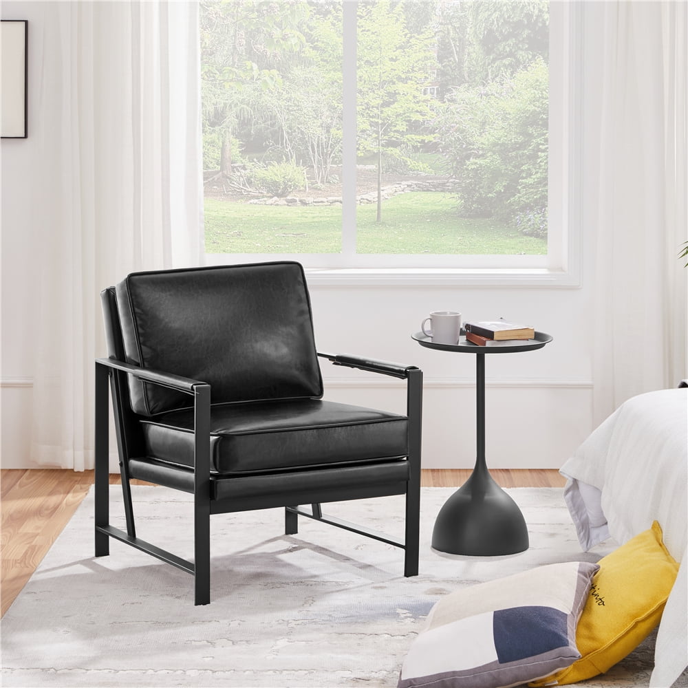 Yaheetech Upholstered Faux Leather Accent Chair,Black
