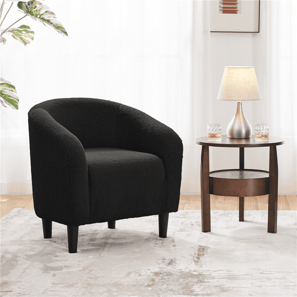 Yaheetech Upholstered Boucle Club Chair Accent Barrel Chair,Black