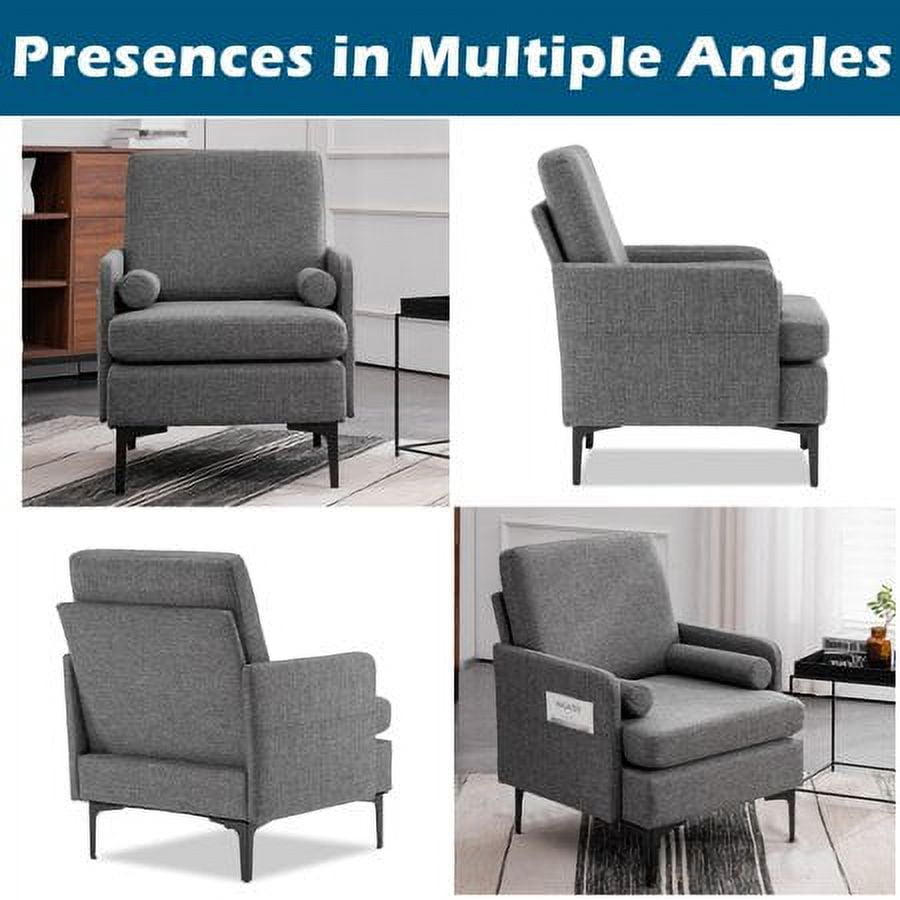 VINGLI Set of 2 Modern Wide Arm Lounge Chairs, Grey Mid Century with Side Pocket