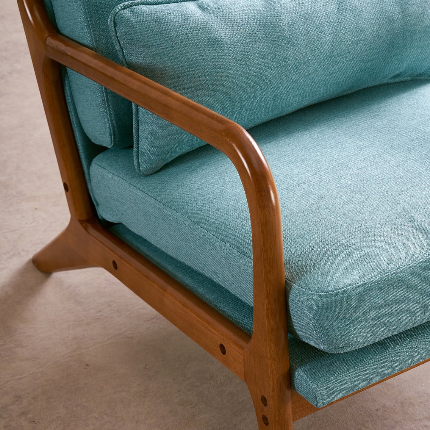 Accent Chair with Cushion, Mid-Century Modern High Back Reading Armchair with Wood Armrest, Upholstered Linen Lounge Chair Solid Wood Side Chair for Living Room Bedroom Apartment, Teal