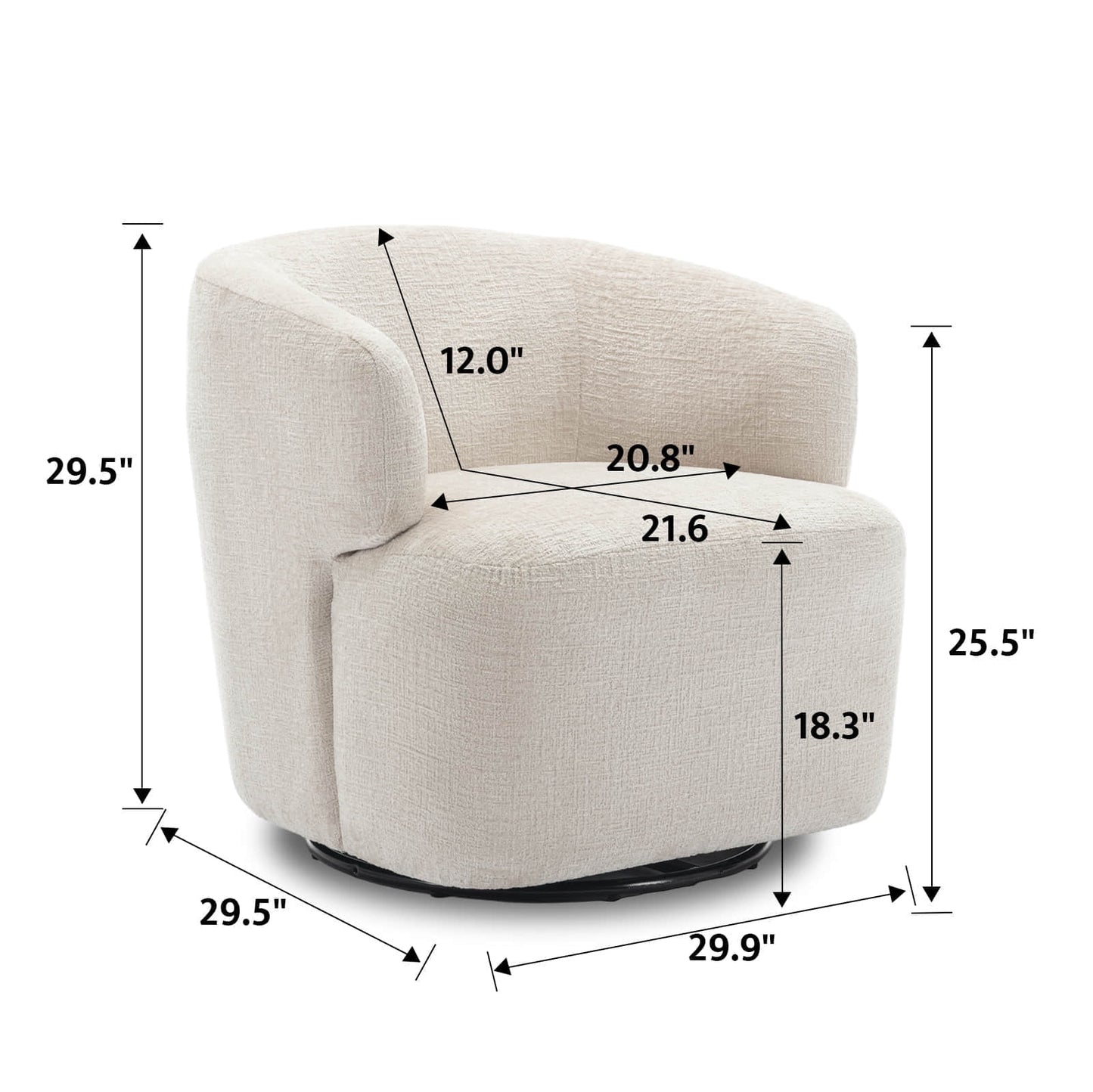 30in Wide Chenille Upholstered Swivel Accent Chair Boucle Swivel Barrel Chair